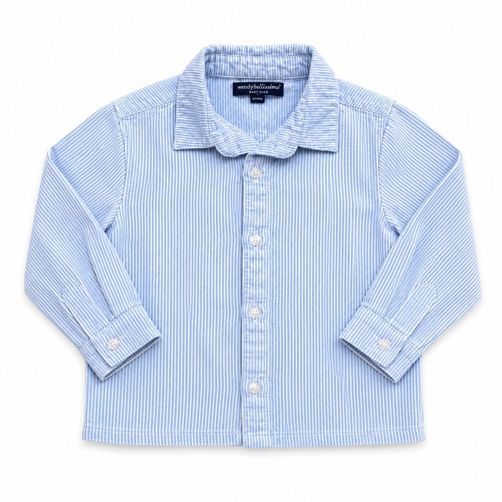 Wendy Bellissimo Boys Shirt Size 24 Months Blue White‎ Striped Stripe Button Up